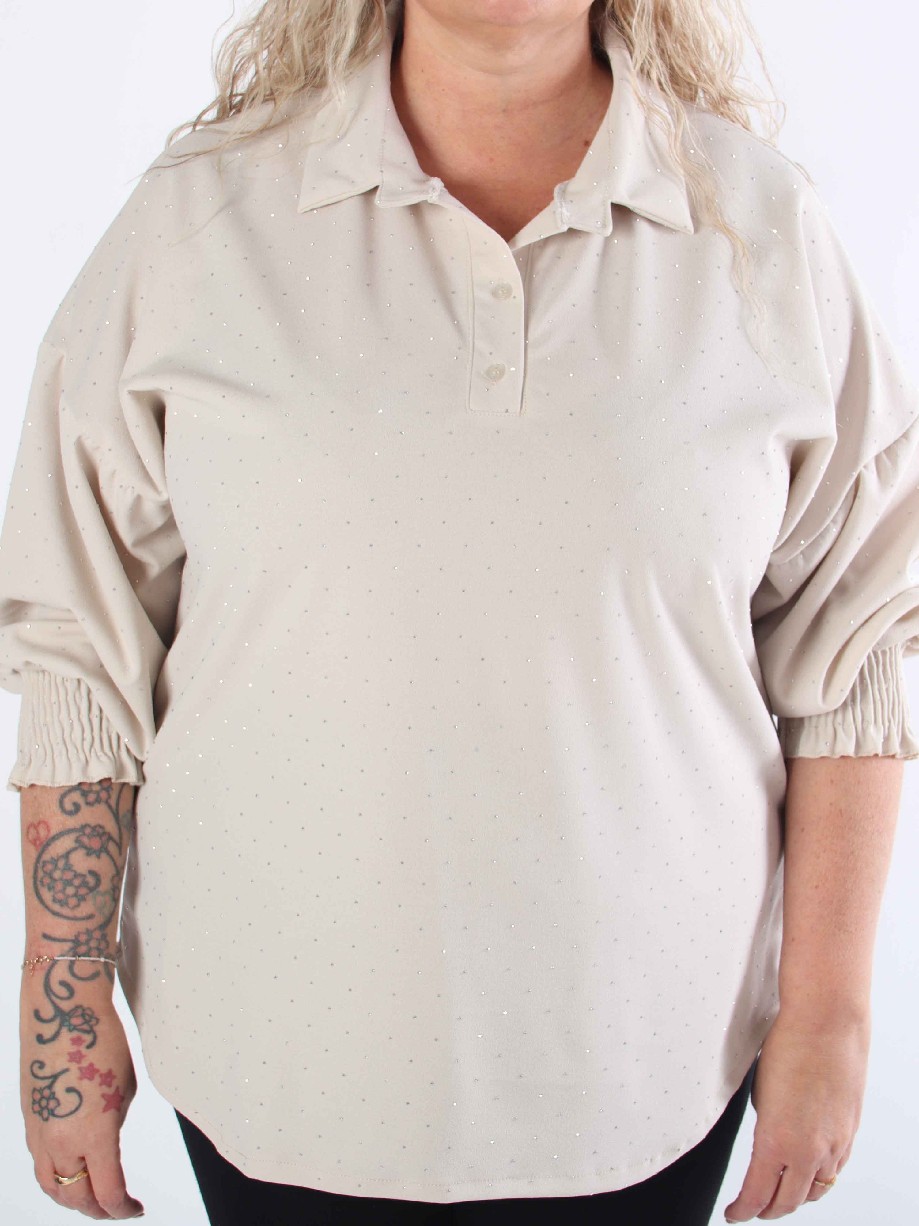 Aria - Plus size-tunika med resårkant och smockade ärmar